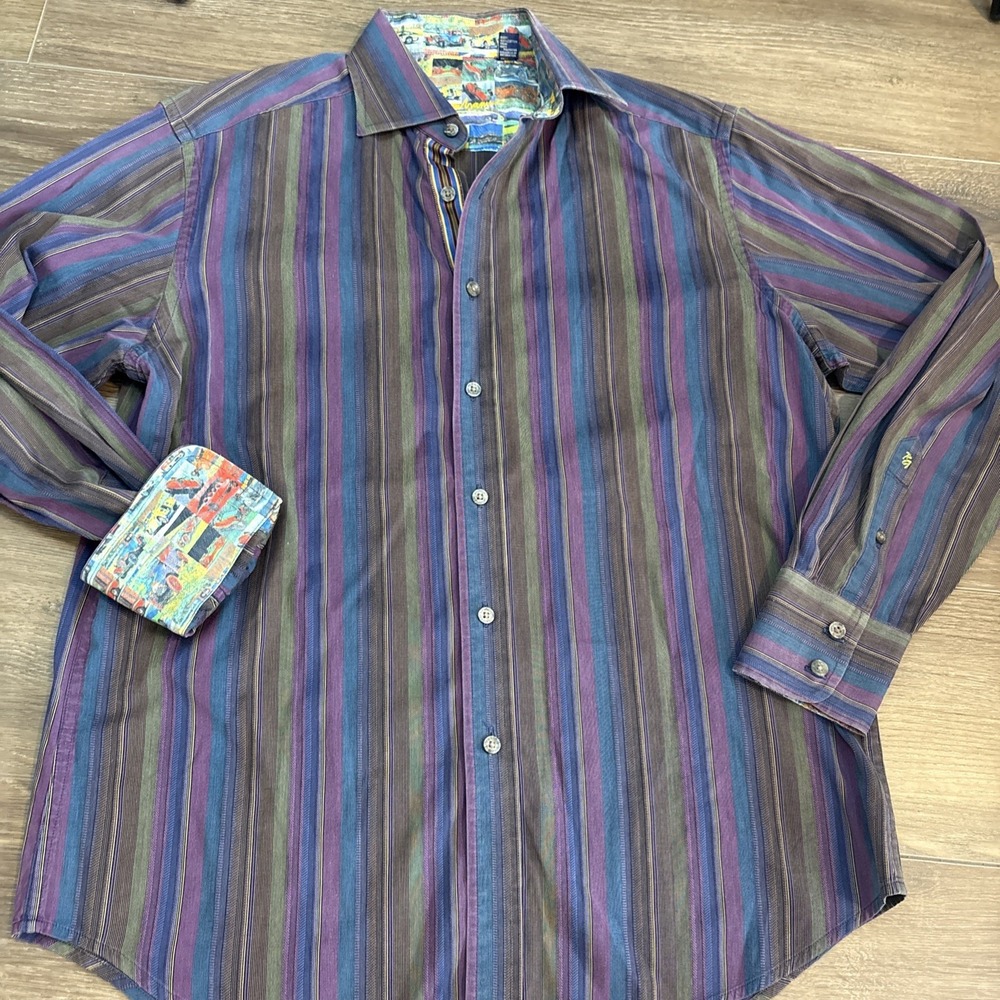 Robert Graham Shirt Mens Medium Purple Striped Car Detailing Cotton
